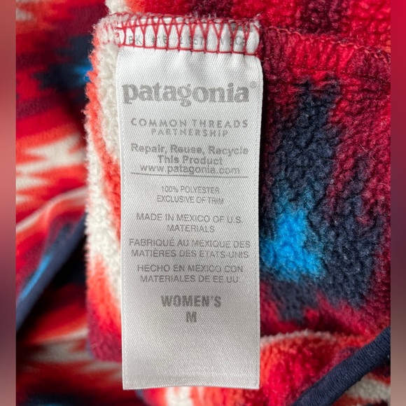 Patagonia Synchilla Red White Wild Desert Size Medium Snap-T Fleece Pullover - Picture 6 of 8